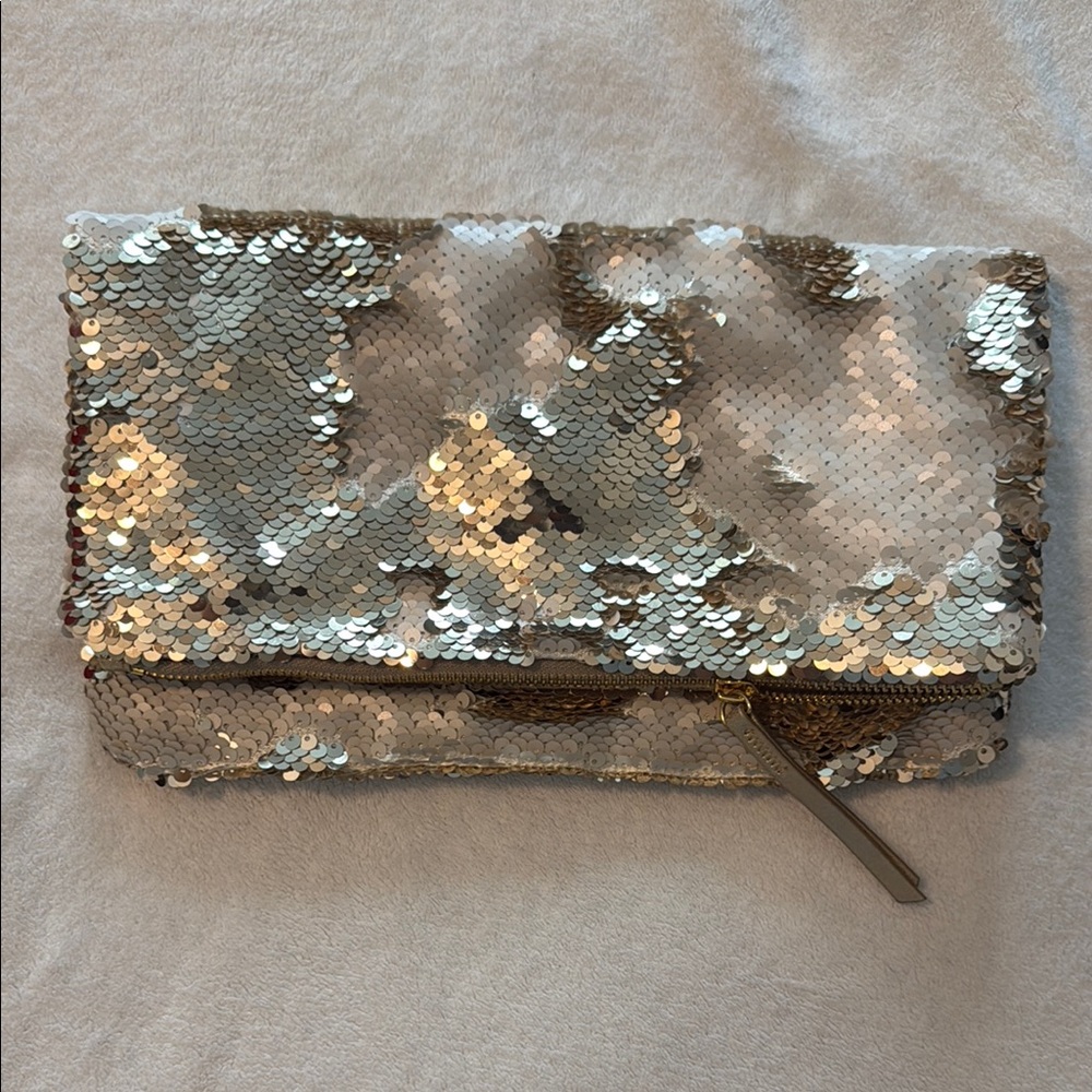 Stella & Dot Sequin Clutch Bag - Silver/gold